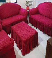 2+2+1 Turkish Merun Sofa Cover & Tea Table for Your Home!